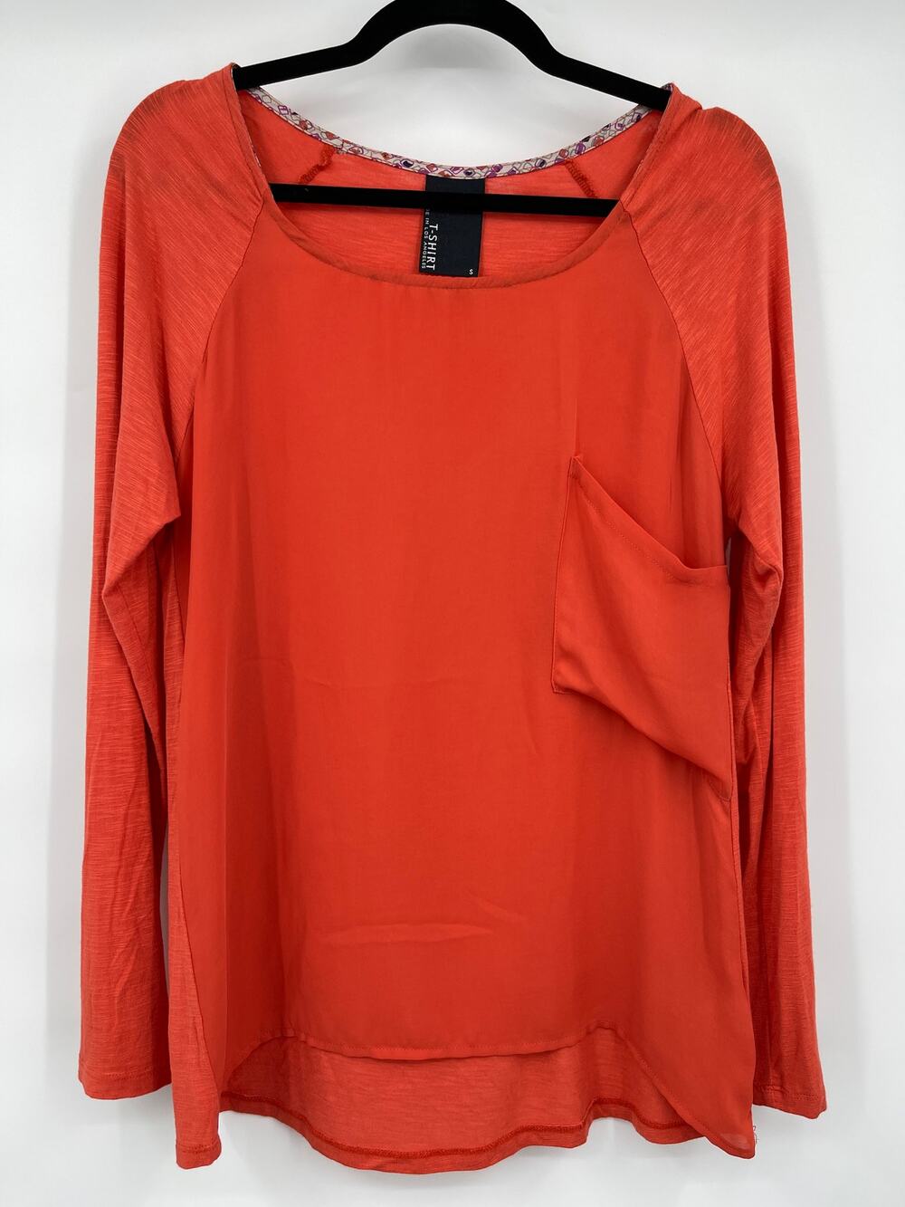 Dolan Womens Orange Oversized Tshirt Blouse Long Sleeve Front Pocket Size Small